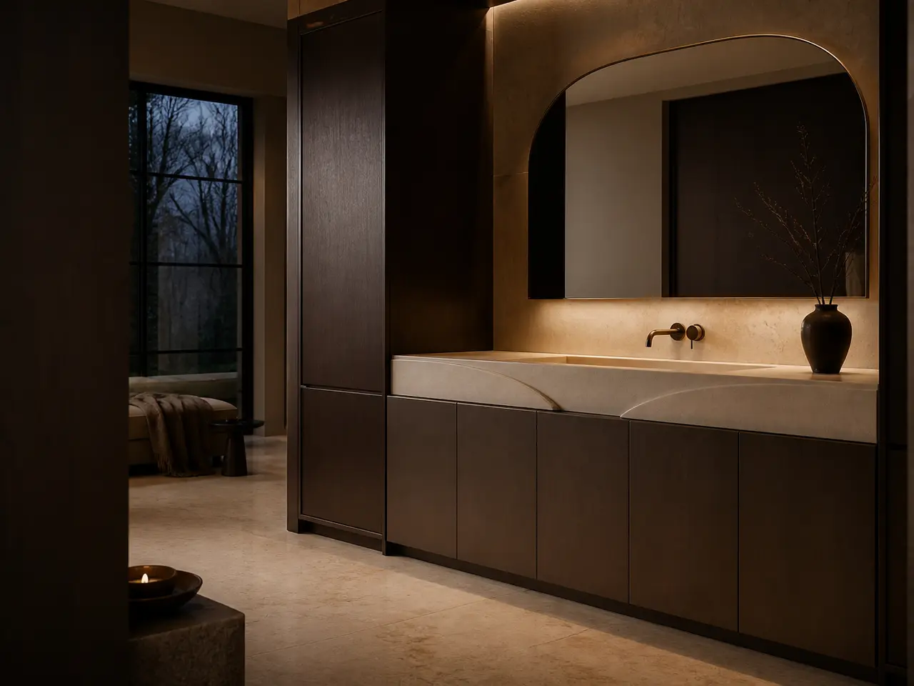 Fadior Ethereal Bath and Vanity Suite with Sculpted Arc Basin Gallery - waterproof 304 stainless steel bath vanity with mirror storage, moisture-resistant finishes, and grooming storage