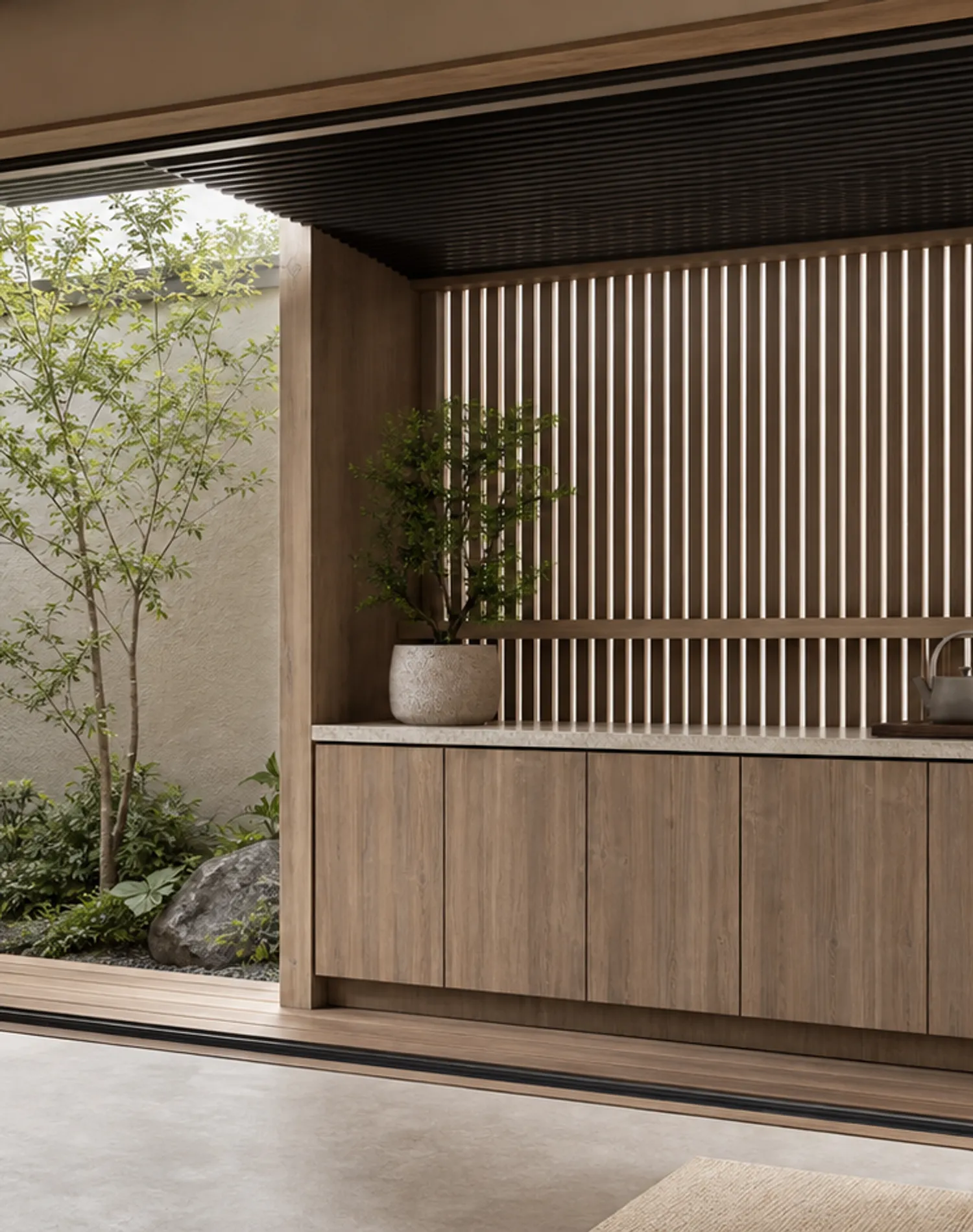 Fadior Soleil Balcony Suite with Rain Screen Morning Bar — lifestyle setting with natural light and residential styling