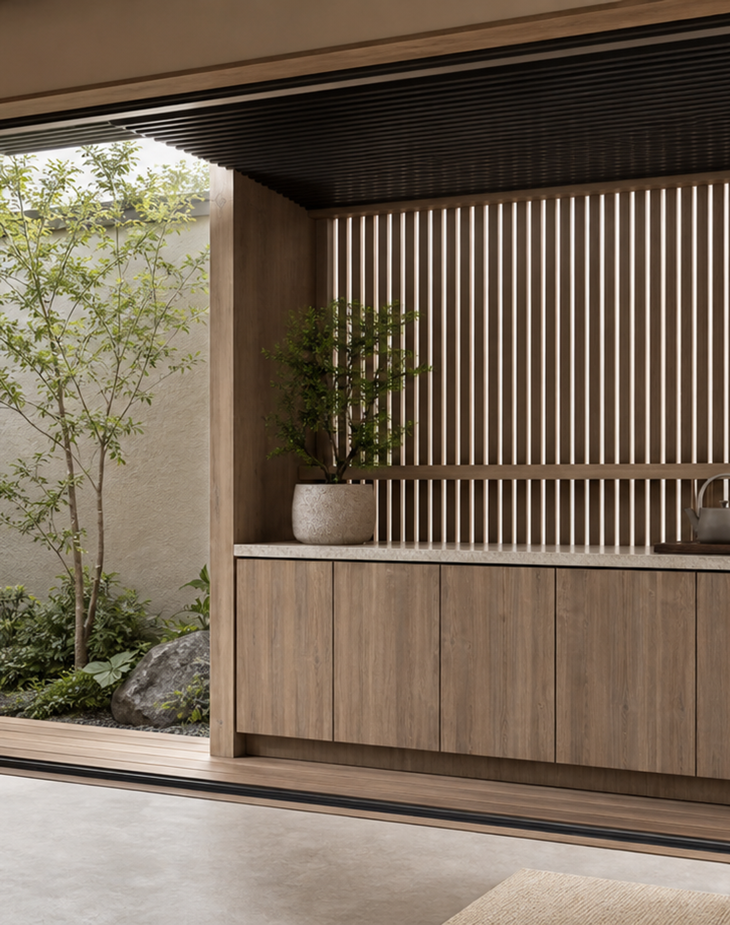 Fadior Soleil Balcony Suite with Rain Screen Morning Bar — lifestyle setting with natural light and residential styling