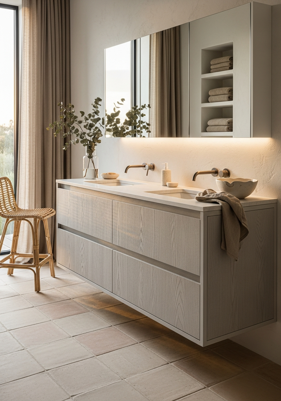 Fadior Acqua Double Vanity — interior room context showing cabinet integration