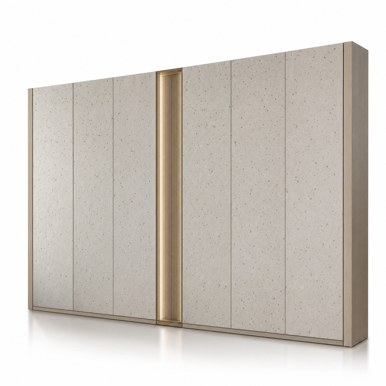 Fadior Terrazzo Wall Panel Suite with Veined Gallery Light Spine — 304 stainless steel wall panel system, front view