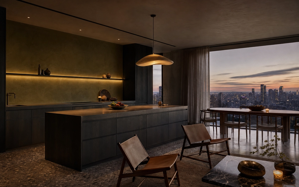 Penthouse de cocina de 80 m² en Londres — proyecto Fadior con mobiliario en acero inoxidable 304