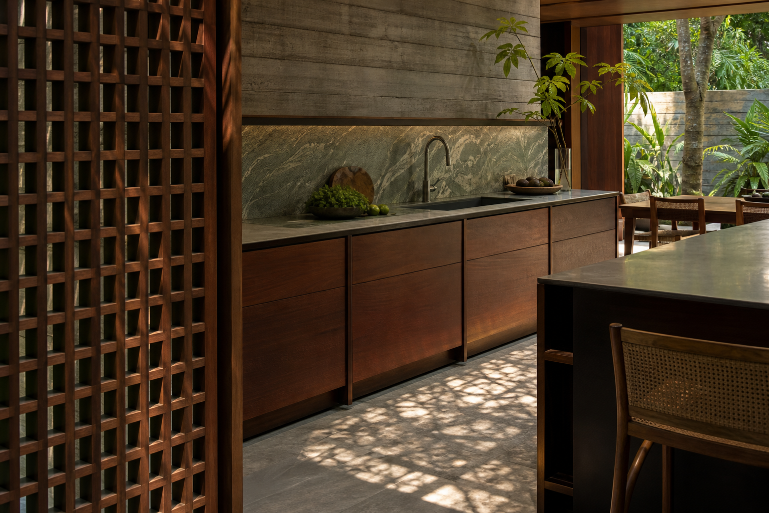 Fadior Hong Kong Garden Courtyard Villa — Hong Kong kitchen workstation with sink counter, timber cabinetry,