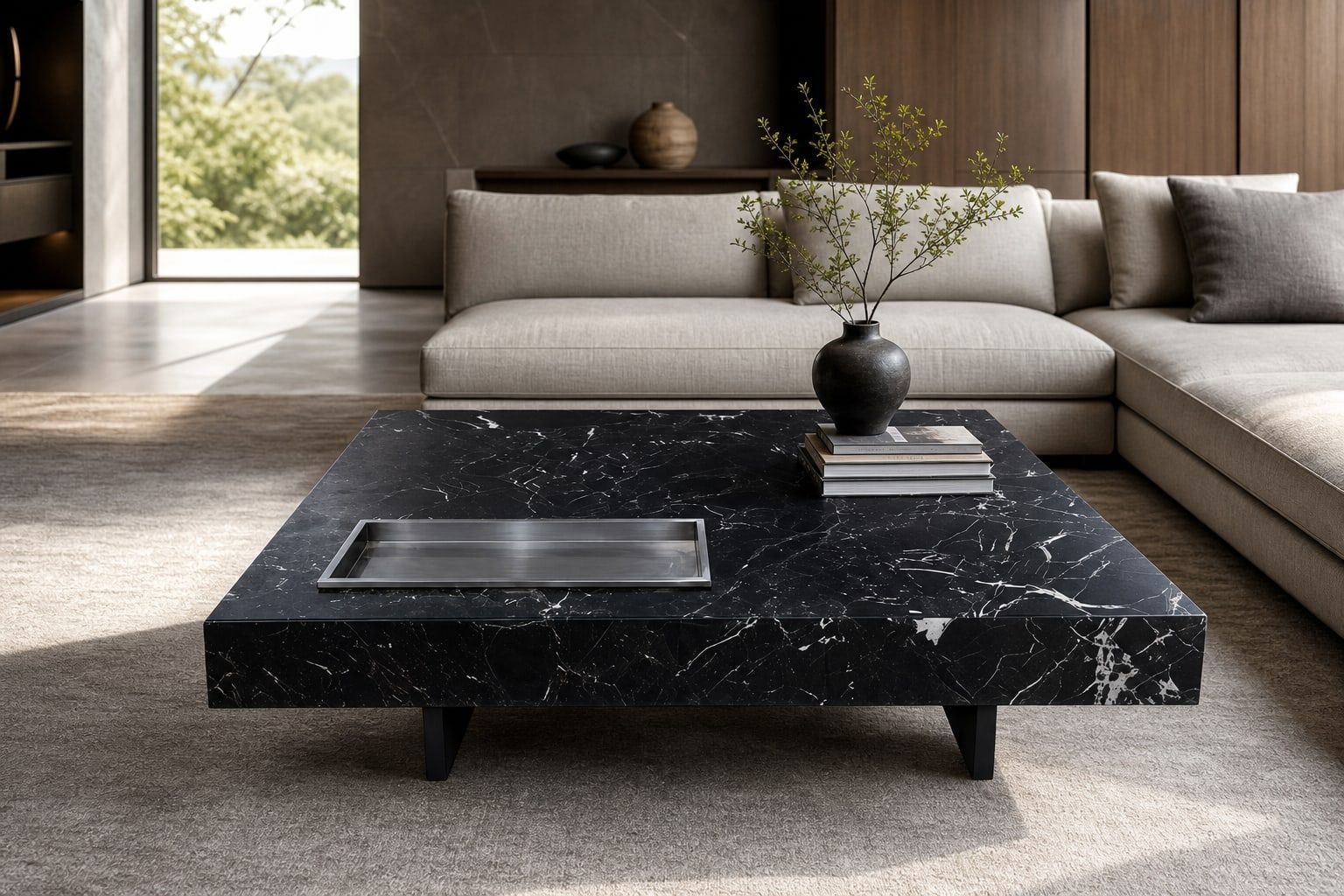 Steel-Box Marble Coffee Table 1.0×1.0 m — CT-001-V01