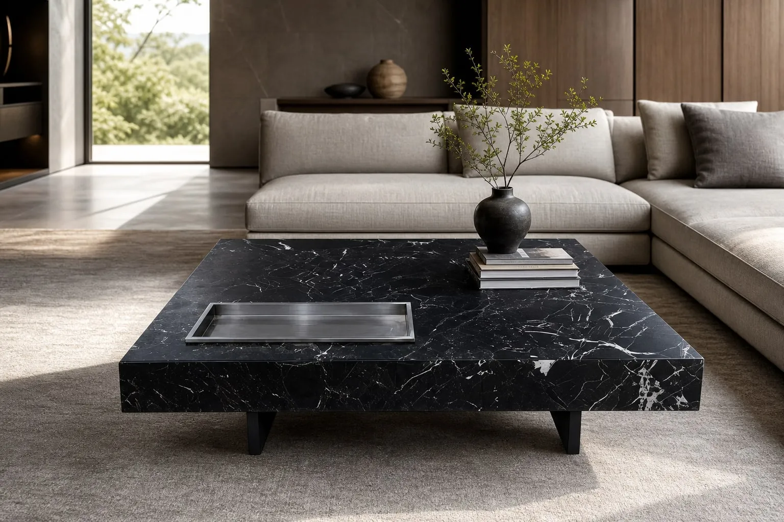 Steel-Box Marble Coffee Table 1.2×1.2 m — CT-001-V06