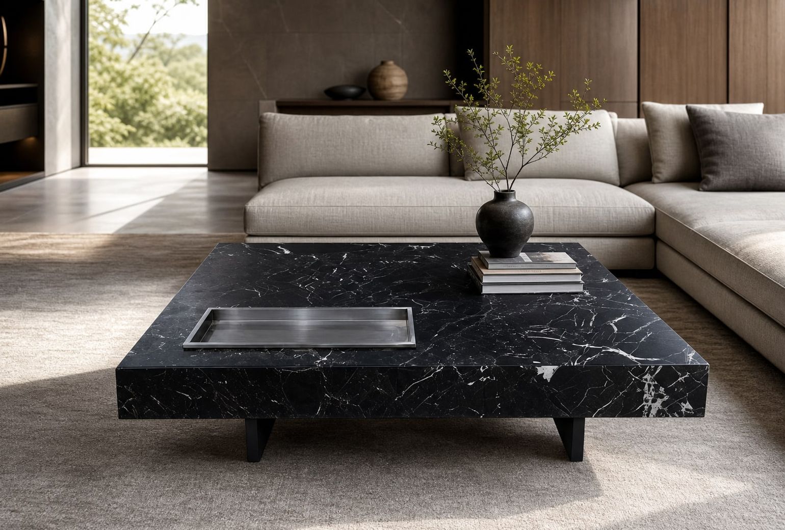 Stone-Top Coffee Table styled in a FADIOR HOME interior setting