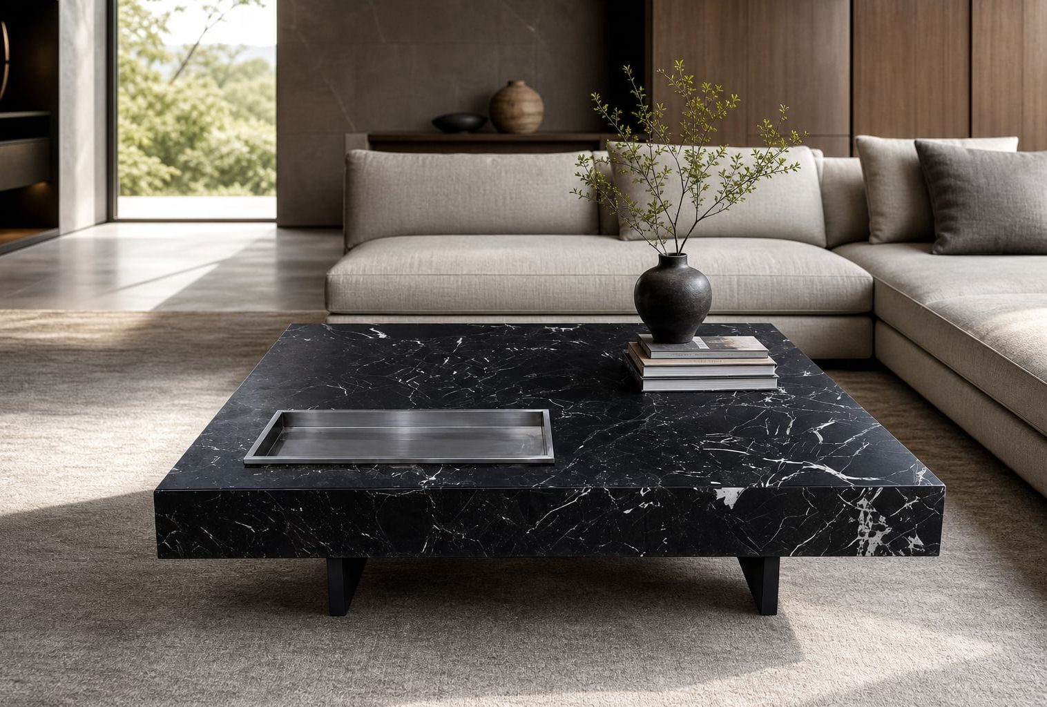 Stone-Top Coffee Table 1.2米*1.2米 styled in a FADIOR HOME interior setting