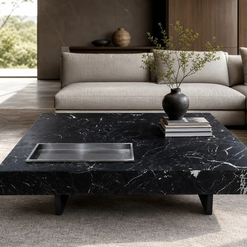 Steel-Box Marble Coffee Table 1.0×1.0 m — CT-001-V01