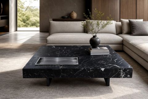 Stone-Top Coffee Table 1.0 m × 1.0 m styled in a FADIOR HOME interior setting
