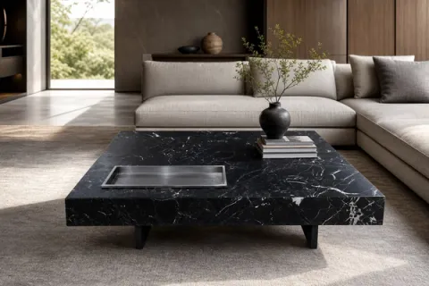 Steel-Box Marble Coffee Table 1.0×1.0 m — CT-001-V01