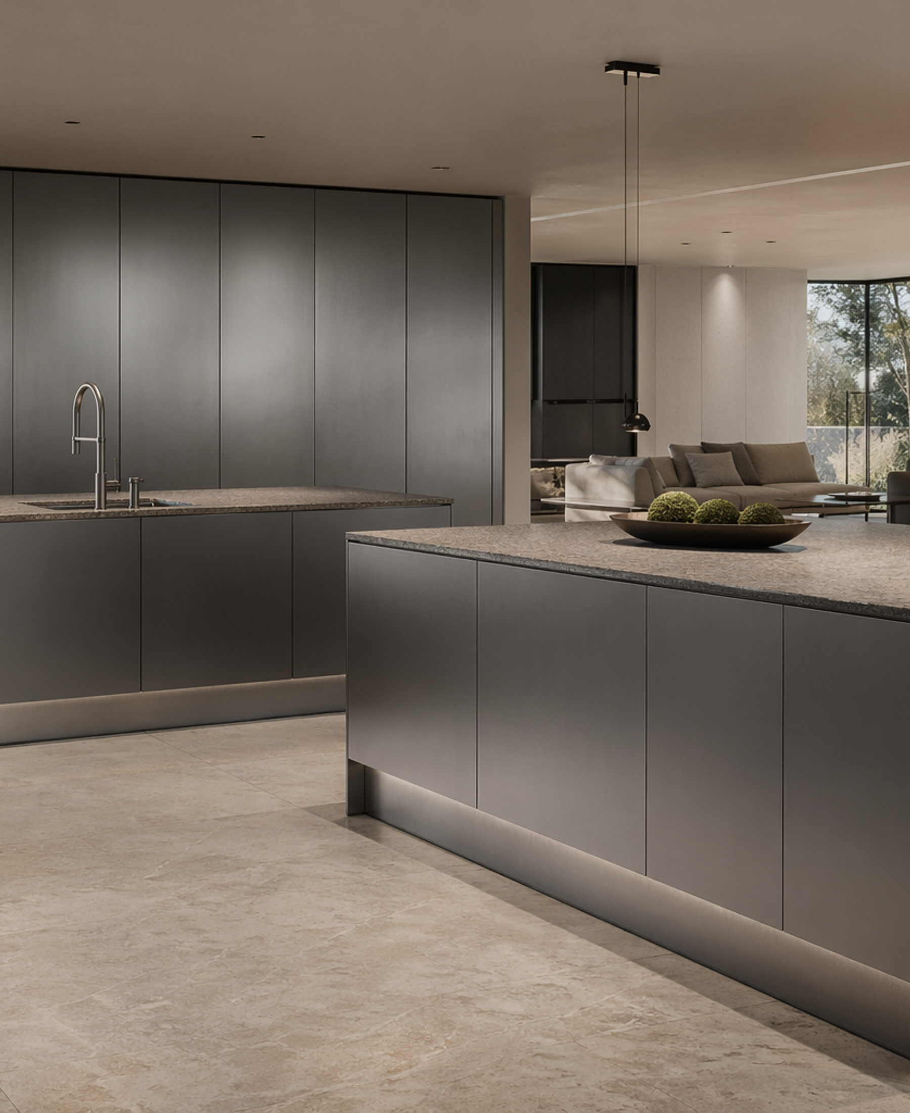 Fadior Abyss Kitchen Suite with L-Shape Dual Island — 304 stainless steel kitchen system, front view