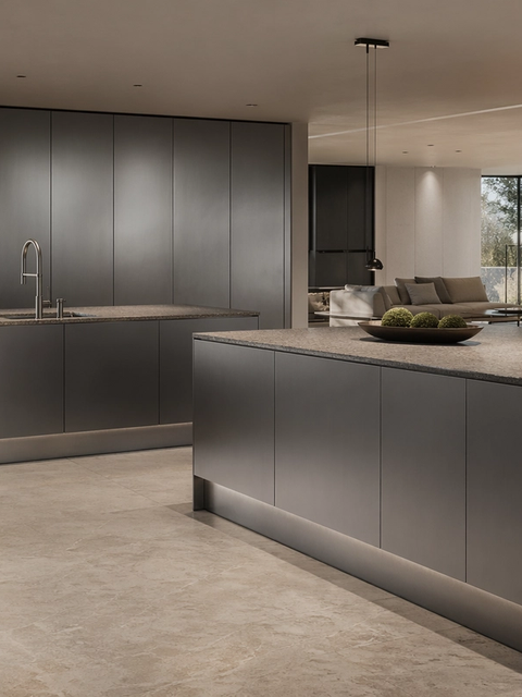 Fadior Abyss Kitchen Suite with L-Shape Dual Island — 304 stainless steel kitchen system, front view