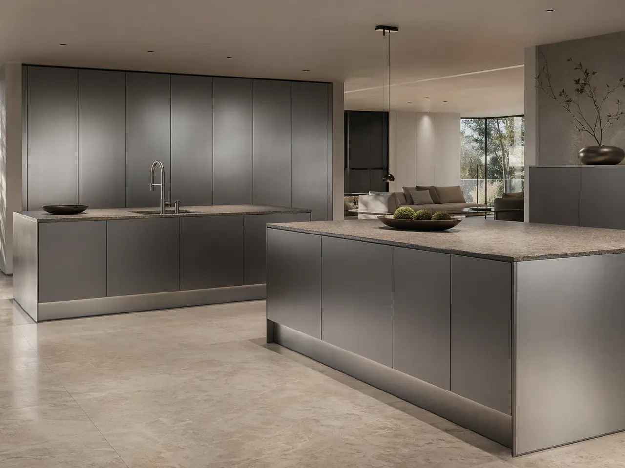 Fadior Abyss Kitchen Suite with Sculpted Waterline Island - custom 304 stainless steel kitchen cabinetry with residential finishes, storage planning, and daily workflow