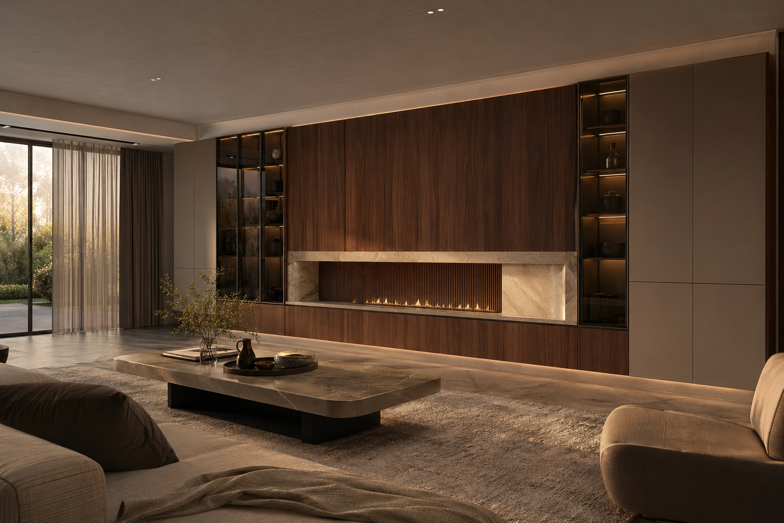 Fadior Silvan Living Room Suite with Linear Hearth Storage Frame — lifestyle setting with natural light and residential styling