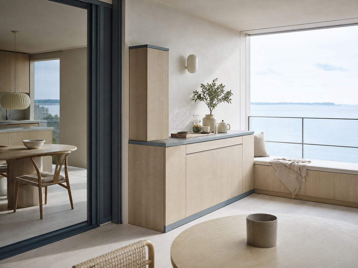 Fadior Soleil Balcony Suite with Folding Citrus Tea Bar — interior room context showing cabinet integration