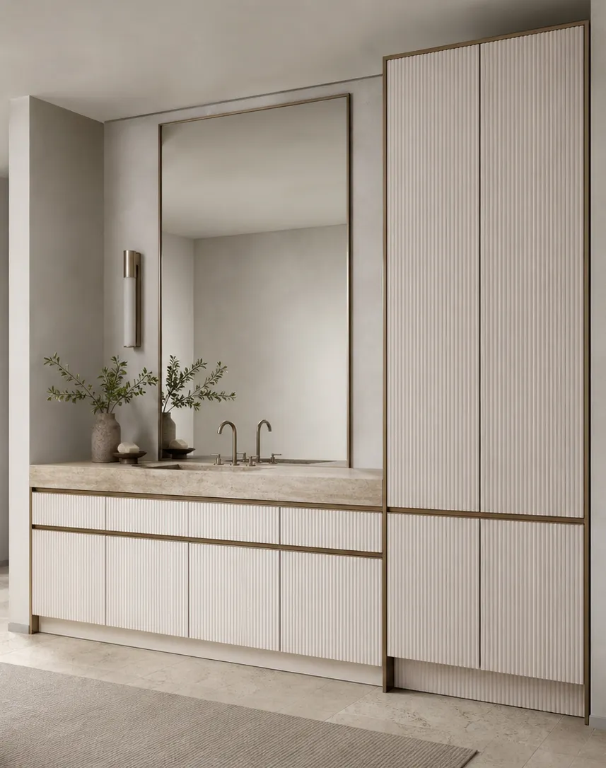 Ethereal Ribbed Travertine Towel Atrium perspectiva interior