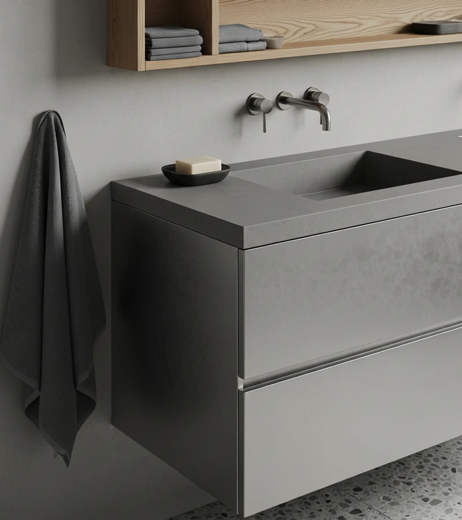 Suite de Baño y Tocador Acqua acabado y detalle