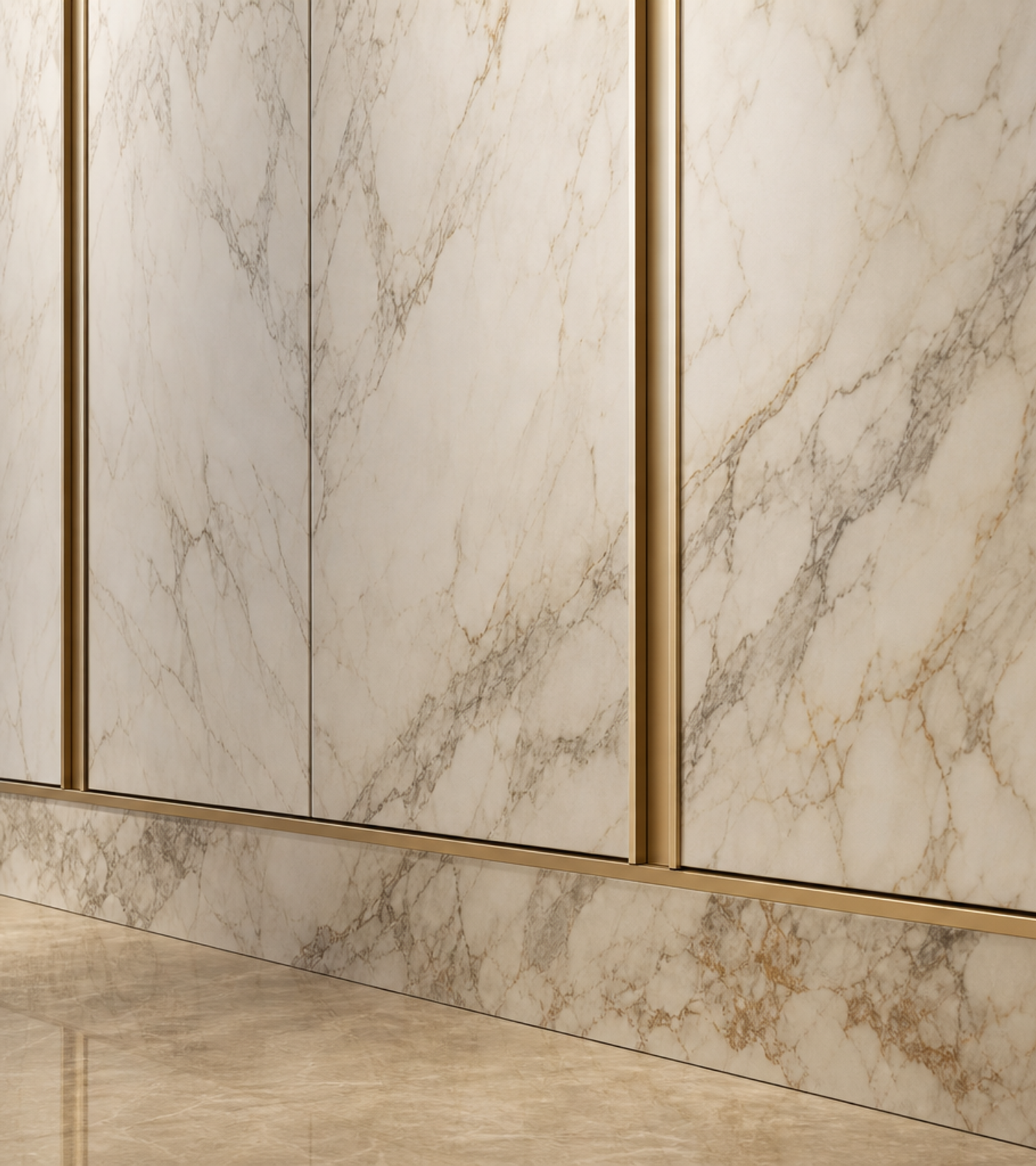 Fadior Canopy Marble Plinth Wardrobe Wall — close-up of stainless steel finish and hardware detail