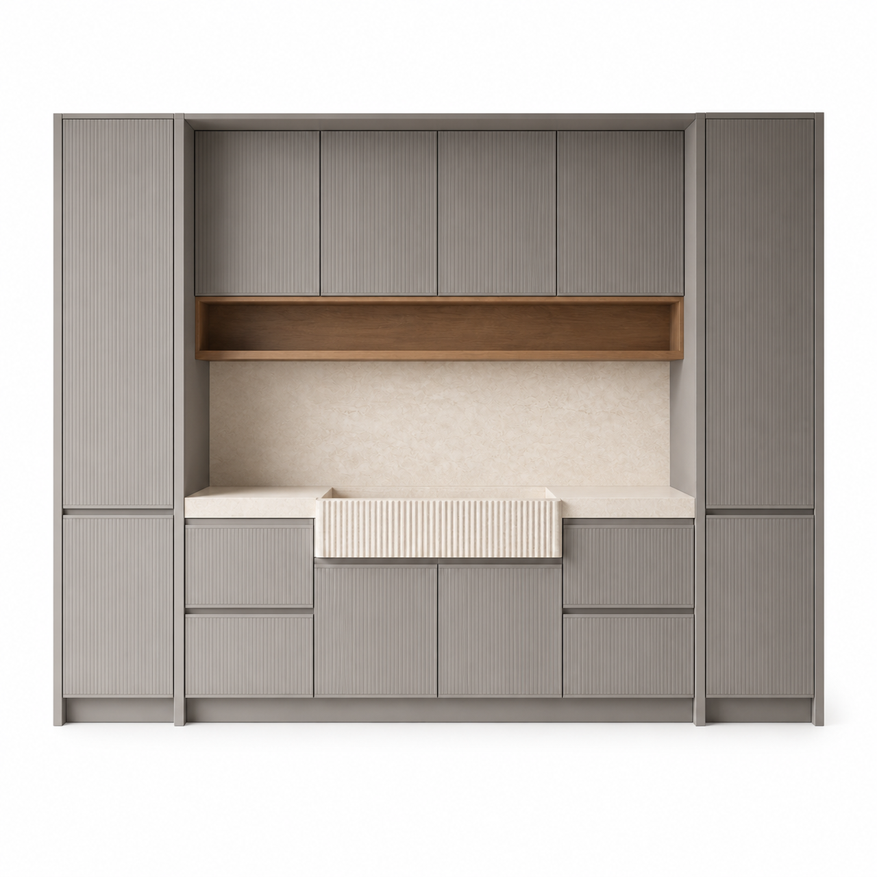Fadior Meridian Kitchen Suite with Fluted Limestone Rinse Bar — 304 stainless steel kitchen system, front view
