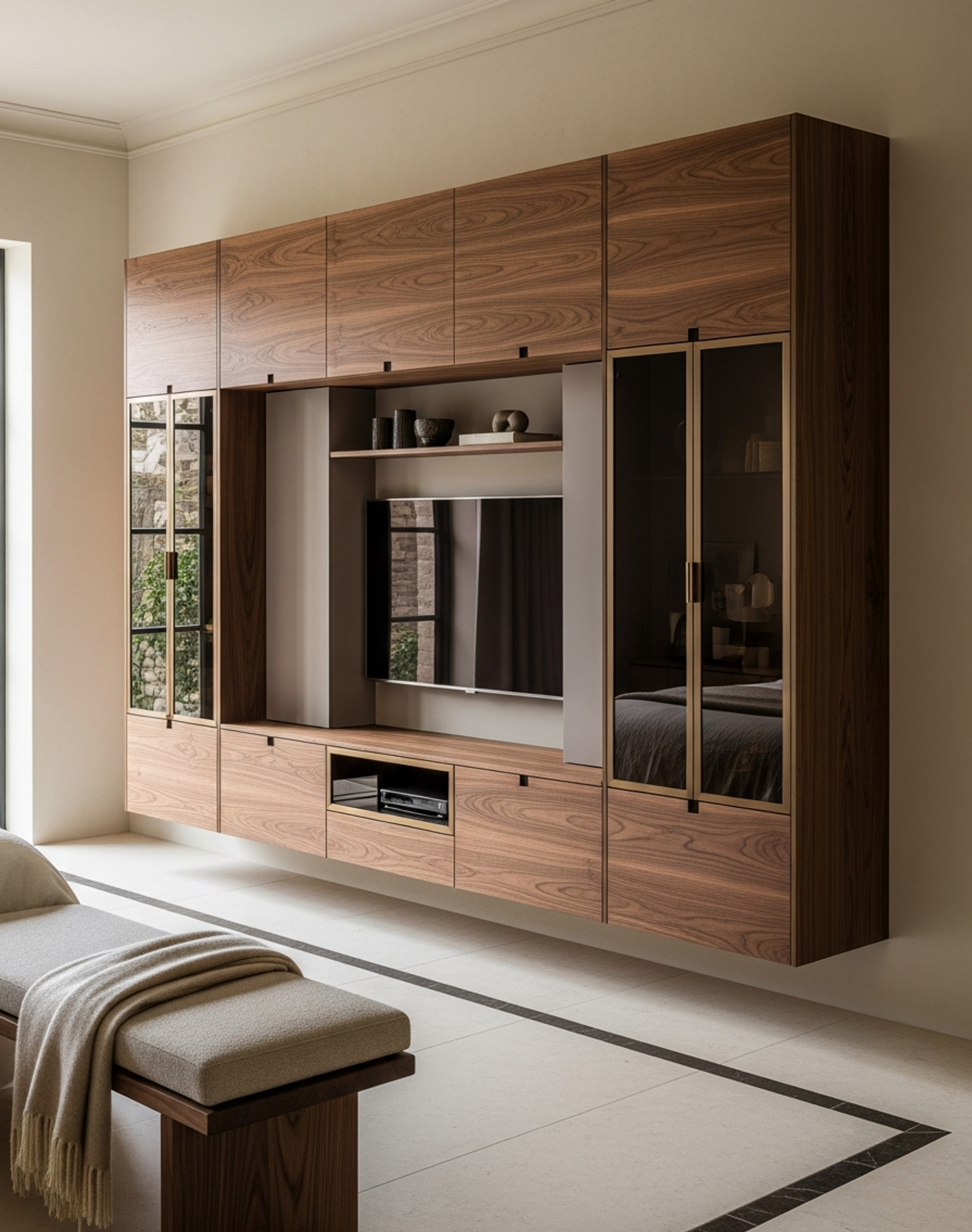 Fadior Essence Media Console — interior room context showing cabinet integration