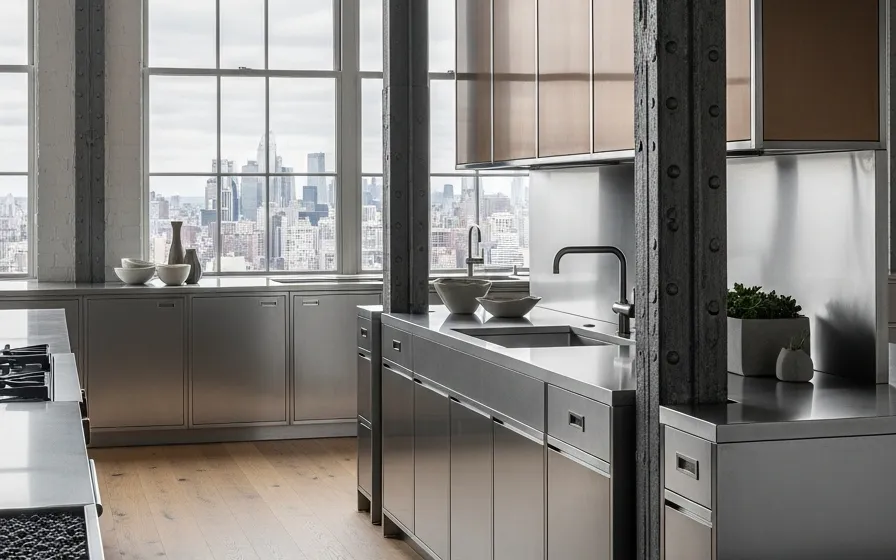 Ático de hierro fundido en Tribeca — proyecto Fadior con mobiliario en acero inoxidable 304