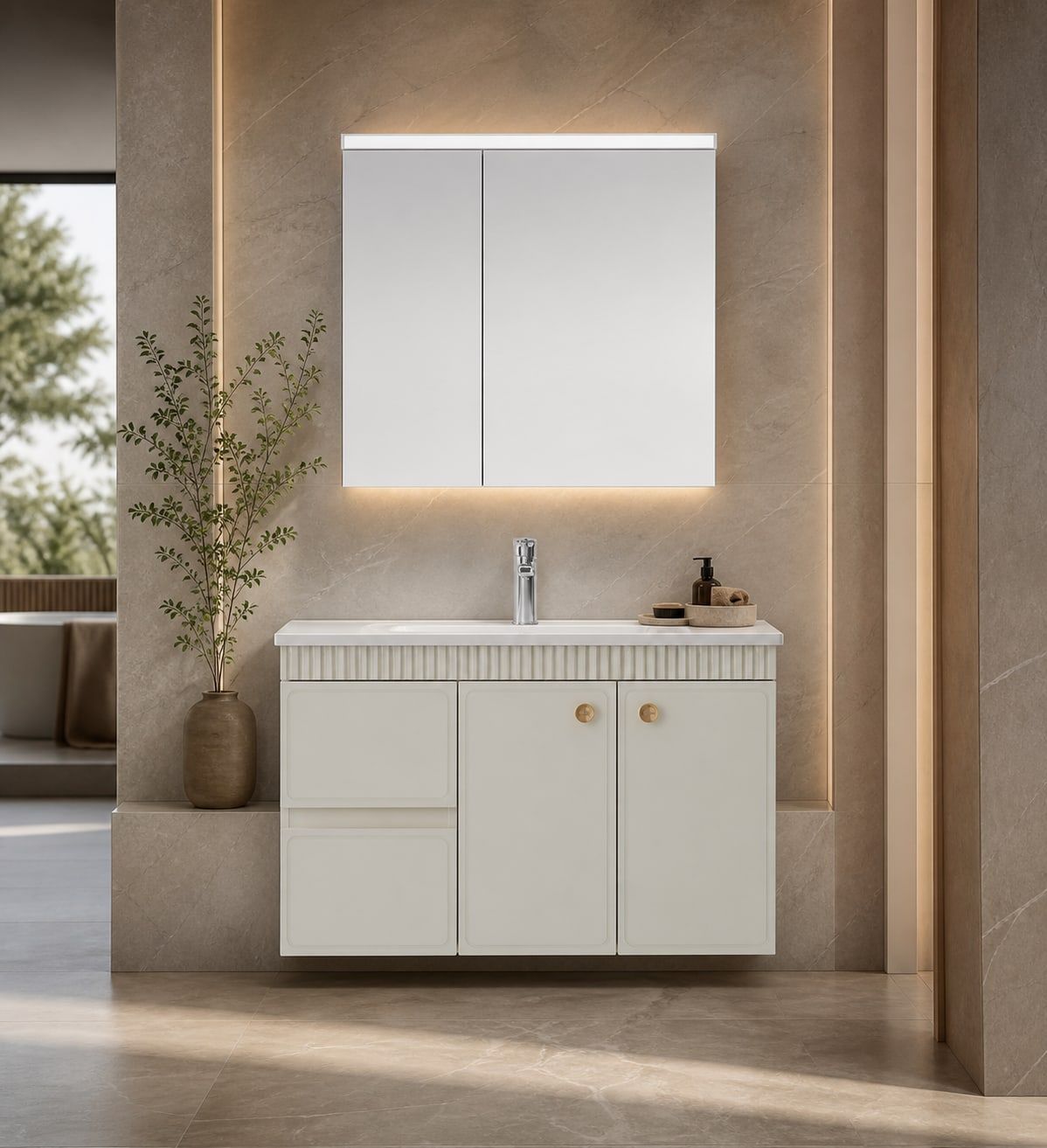 Bathroom Vanity Cabinet (Solid wood) styled in a FADIOR HOME interior setting