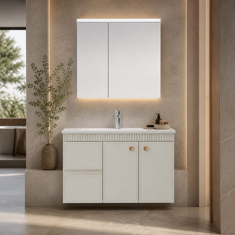 Bathroom Vanity Cabinet (Solid wood) styled in a FADIOR HOME interior setting