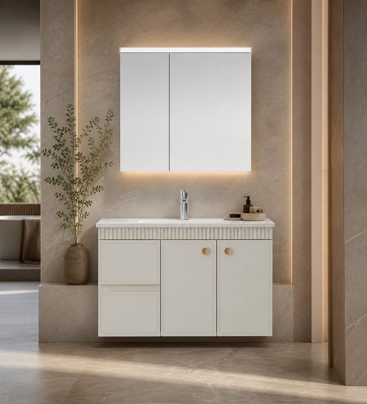 Bathroom Vanity Cabinet (Solid wood) styled in a FADIOR HOME interior setting