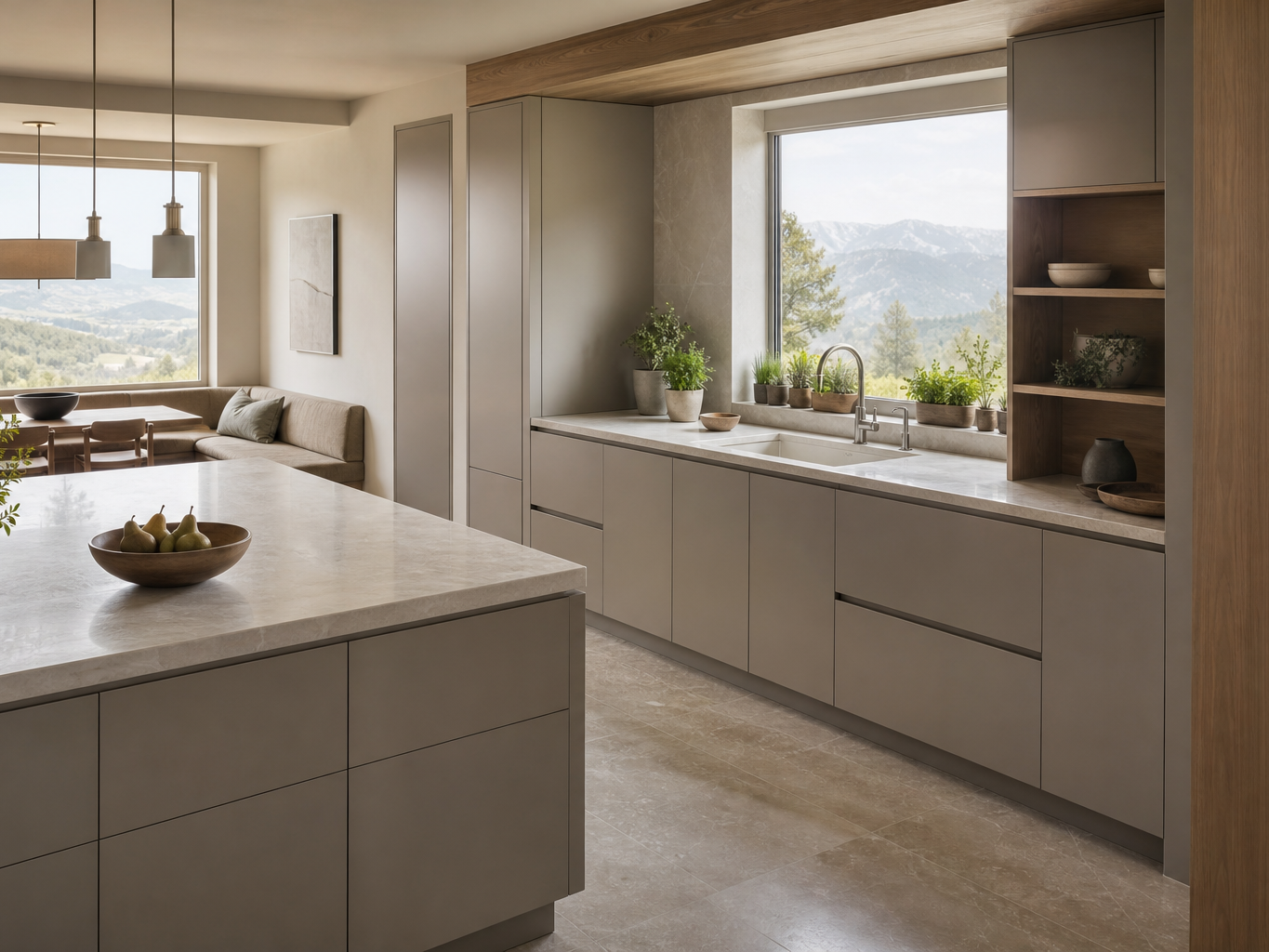 Fadior Dream Home Kitchen Suite with Window Herb Wash Bay — interior room context showing cabinet integration