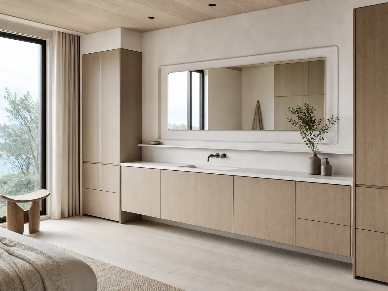 Fadior Ethereal Bath and Vanity Suite with Cooling Plaster Wash Shelf - waterproof 304 stainless steel bath vanity with mirror storage, moisture-resistant finishes, and grooming storage