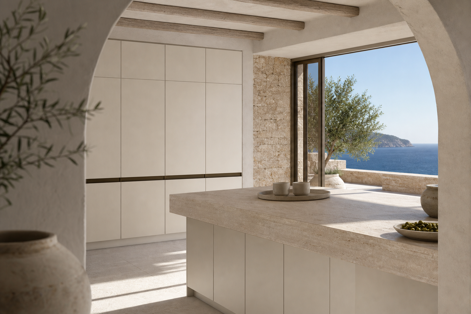 Fadior Meridian Kitchen Suite with Cafe Bronze Workwall Datum — lifestyle setting with natural light and residential styling