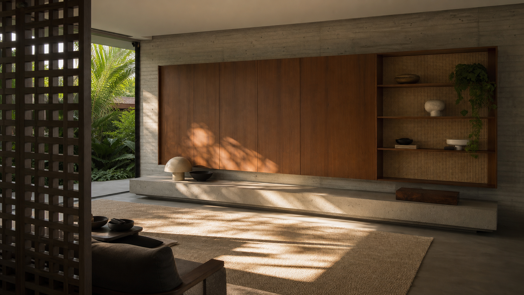 Fadior Zenith Living Room Suite with Concrete Cane Media Plinth — lifestyle setting with natural light and residential