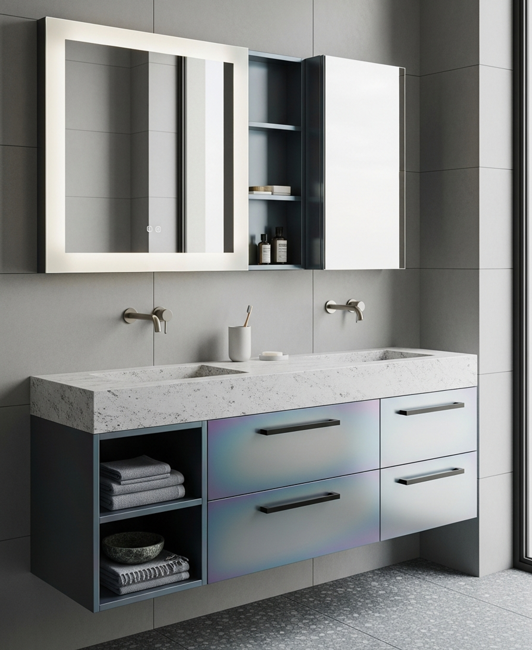 Fadior Acqua Bath and Vanity Suite 10 — 304 stainless steel bath and vanity system, front view