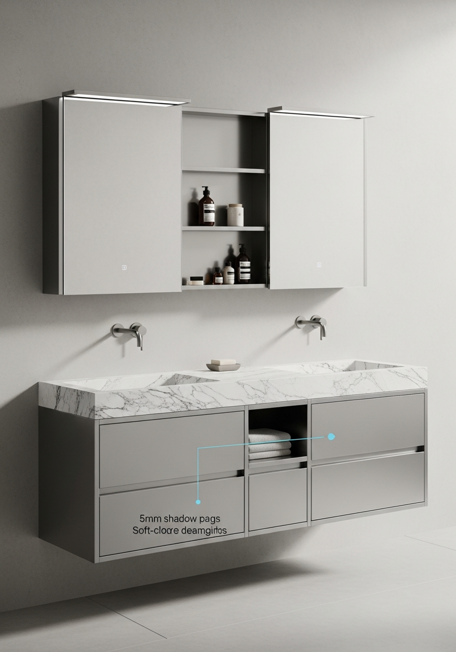 Fadior Acqua Vanity Suite — 304 stainless steel bath and vanity system, front view