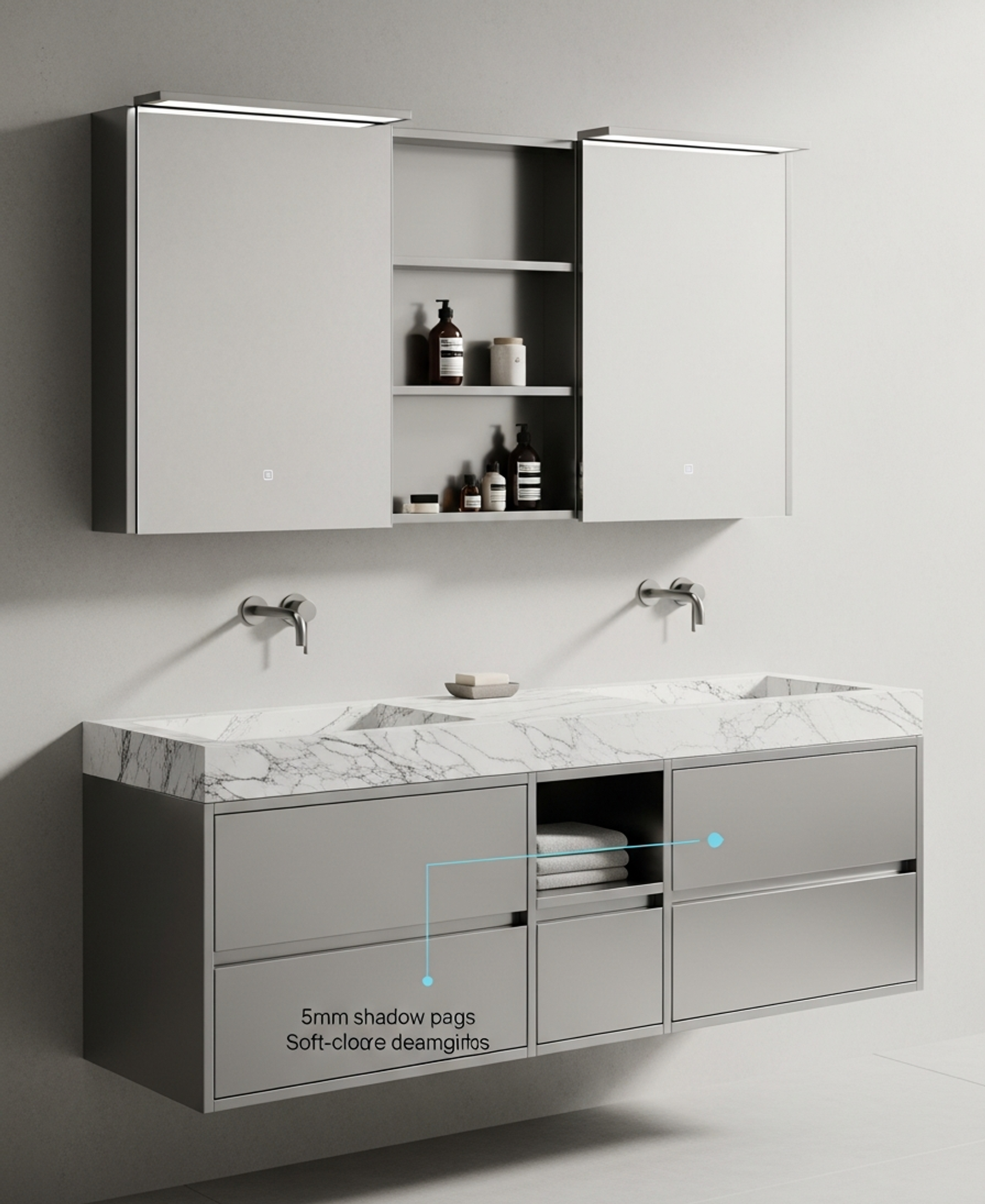 Fadior Acqua Vanity Suite — 304 stainless steel bath and vanity system, front view