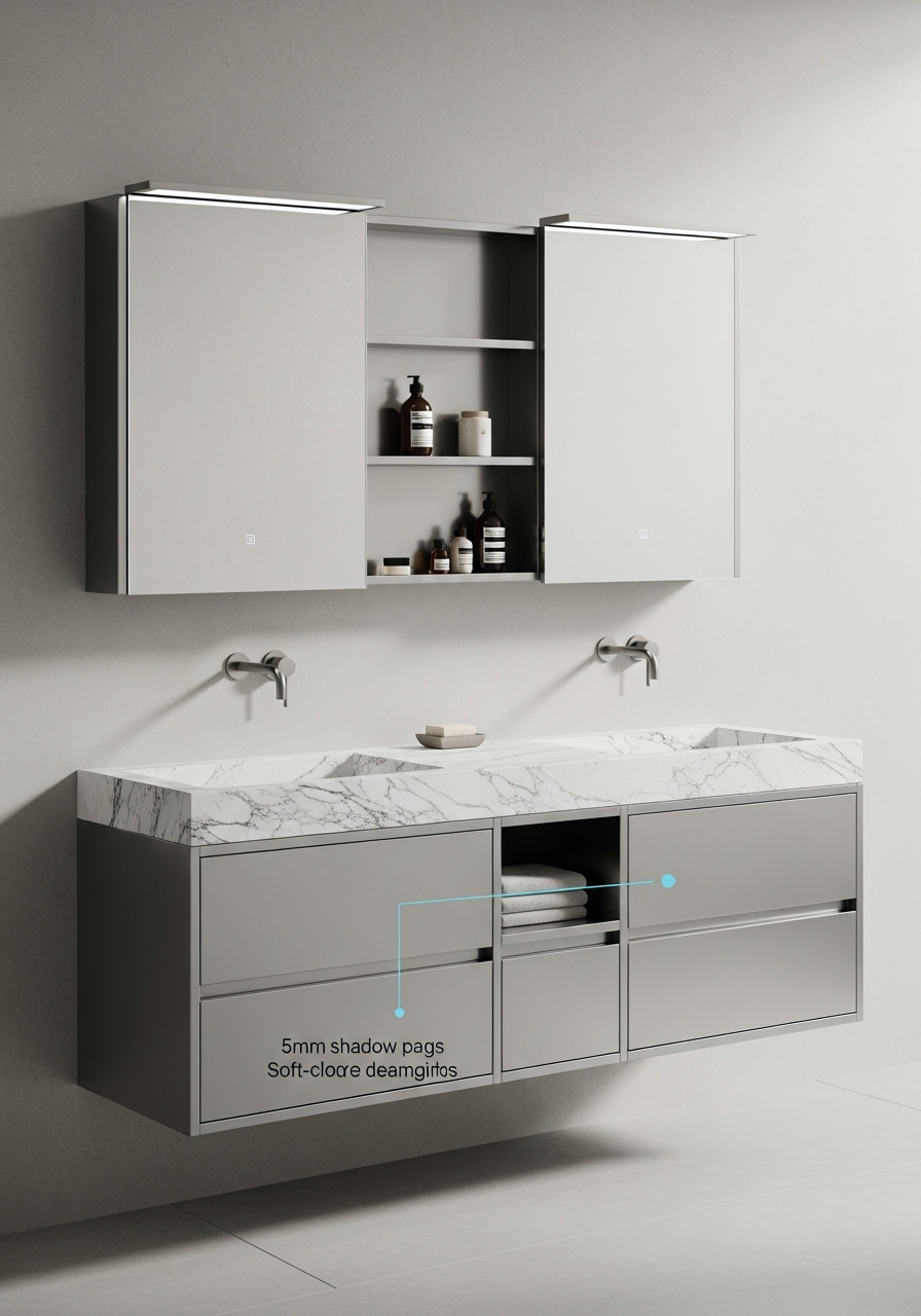 Fadior Acqua Vanity Suite — 304 stainless steel bath and vanity system, front view