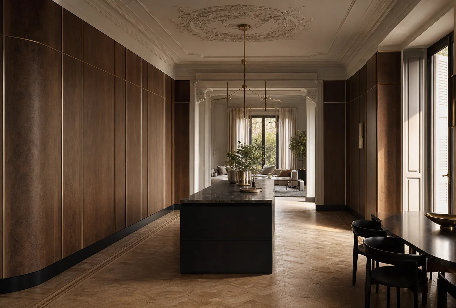 Fadior Terrazzo Wall Panel Suite with Hettich Silent Service Datum — 304 stainless steel wall panel system, front view