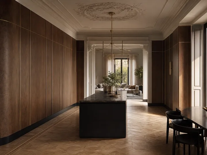 Fadior Terrazzo Wall Panel Suite with Hettich Silent Service Datum — 304 stainless steel wall panel system, front view