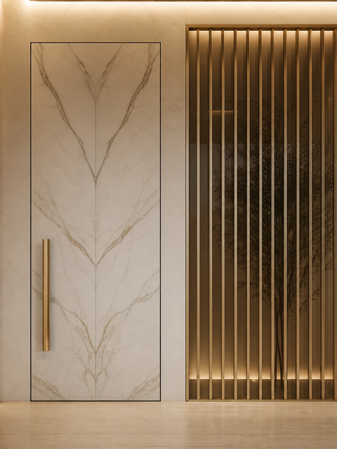 Fadior Silhouette Interior Door Suite with Fluted Shadow Passage Screen — 304 stainless steel interior door system,