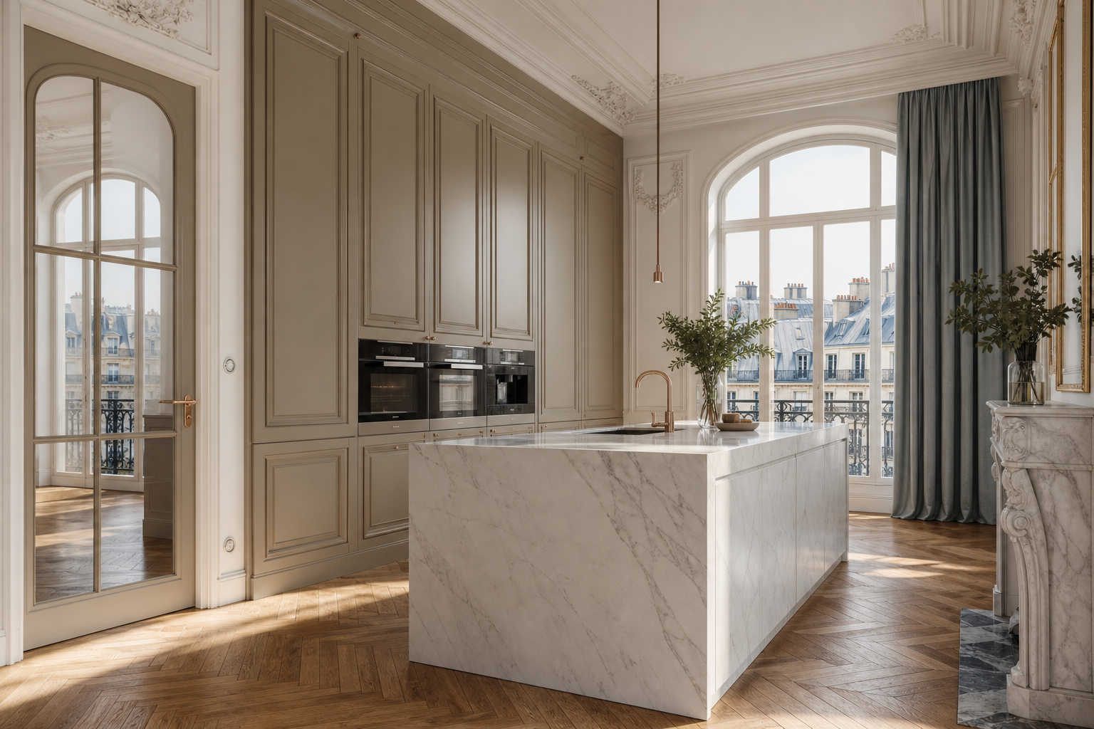 Solace Larder adaptable con isla acabado y detalle