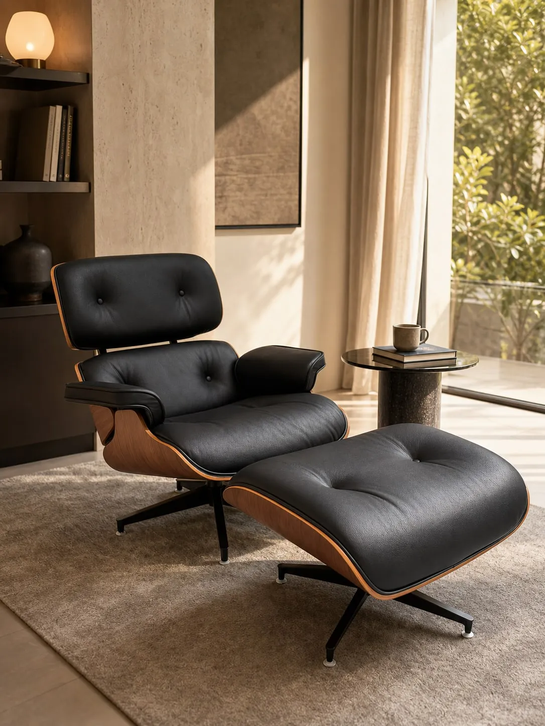Full-Grain Leather Lounge Chair and Ottoman Set