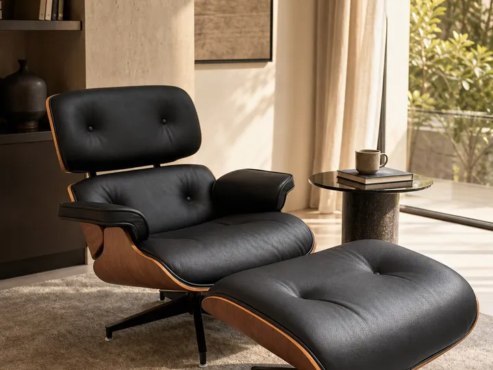 Juego de Sillón y Otomana de Cuero Plena Flor