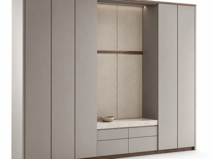 Fadior Savile Entryway Suite with Brushed Pivot Cloak Gallery — 304 stainless steel entryway system, front view