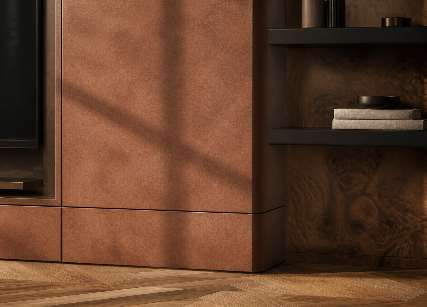 Conjunto de salón Veneto con hogar de escucha terracota acabado y detalle