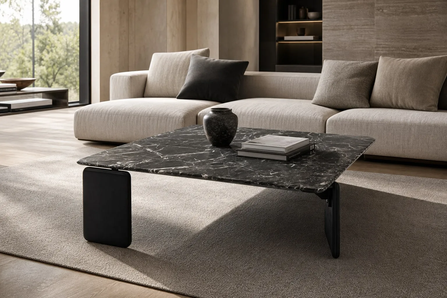 Solid Wood-Base Marble Coffee Table 1.1×1.1 m