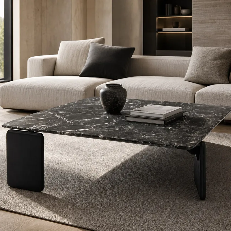 Solid Wood-Base Marble Coffee Table 1.0×1.0 m