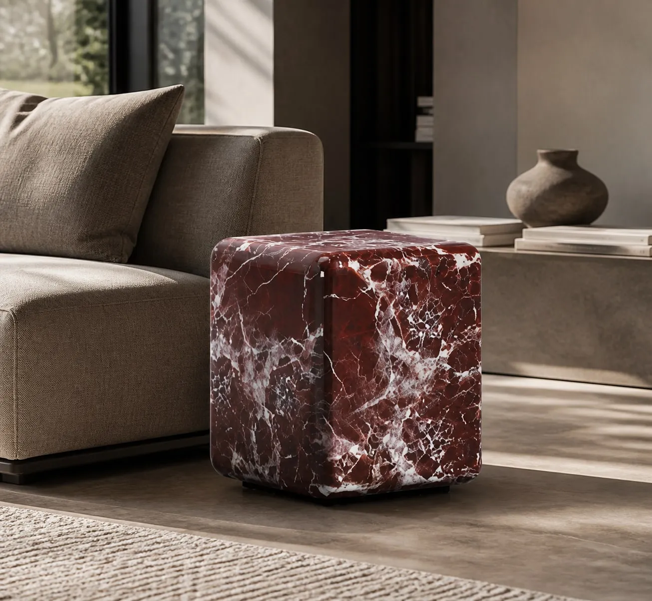 Violet-Red Marble Side Table