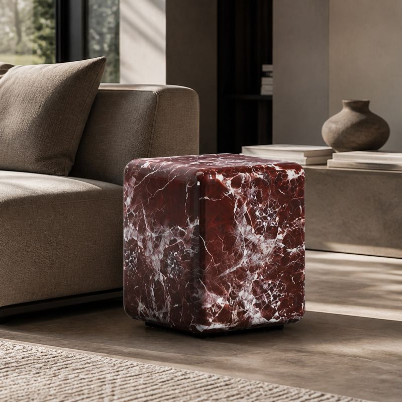 Side Table (Violet Red marble) styled in a FADIOR HOME interior setting