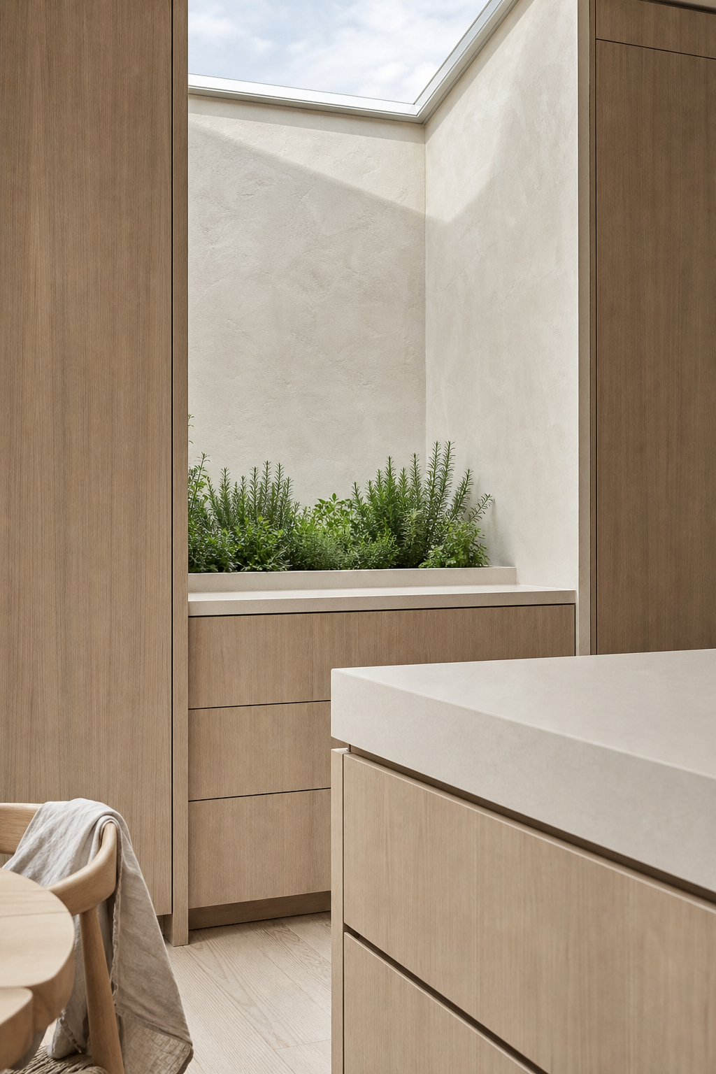 Fadior Terrena Kitchen Suite with Skylight Herb Bar — close-up of stainless steel finish and hardware detail