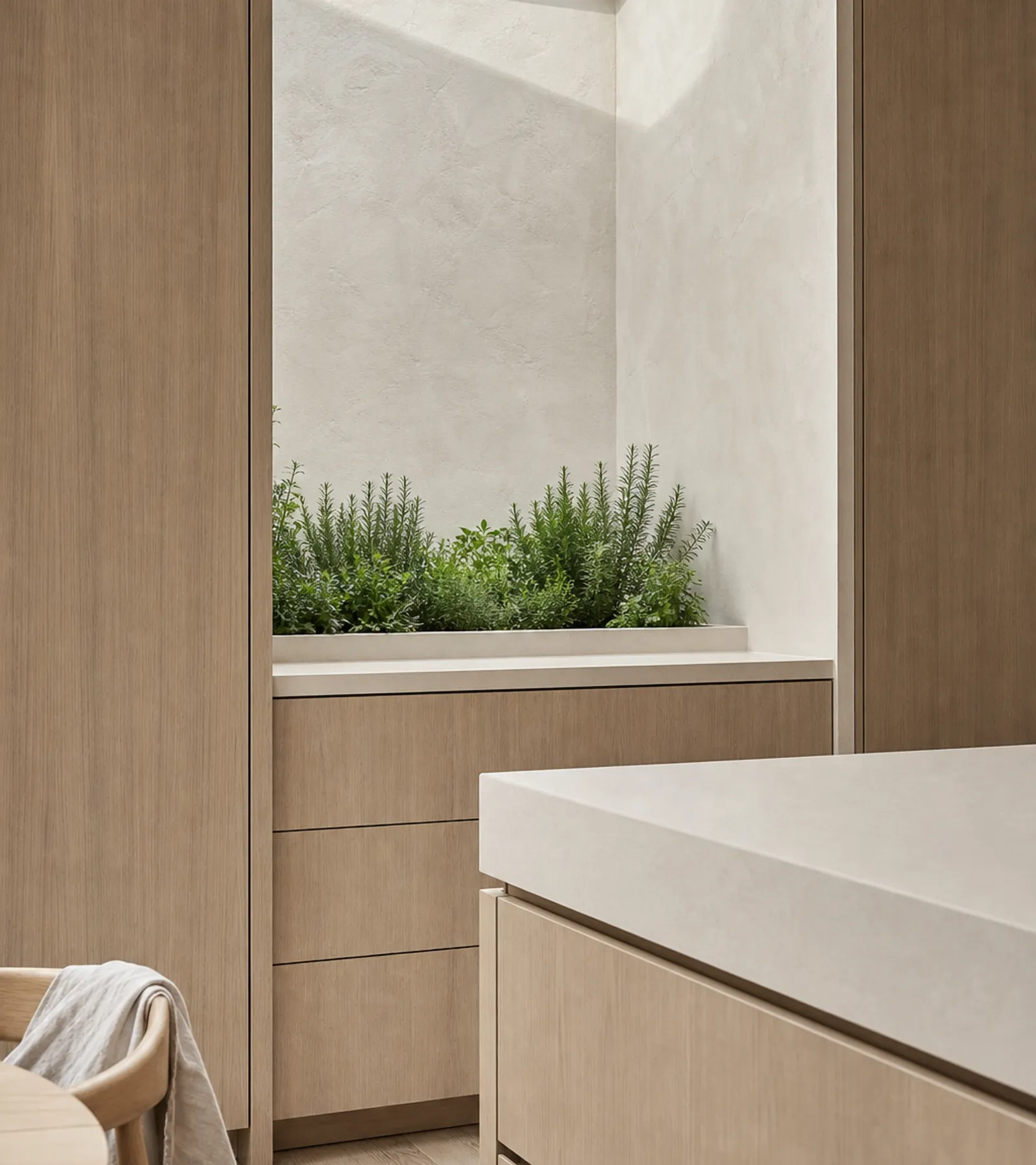 Suite de Cocina Terrena con Herbario Claraboya acabado y detalle